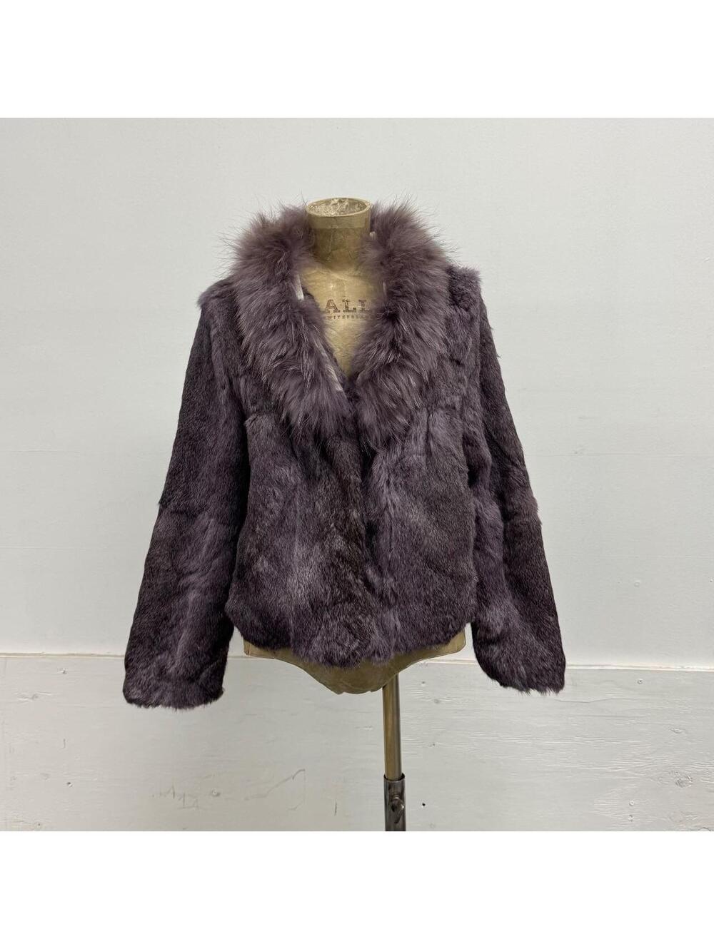 Vintage Y2K Purple-Grey Rabbit & Fox Fur Jacket Coat